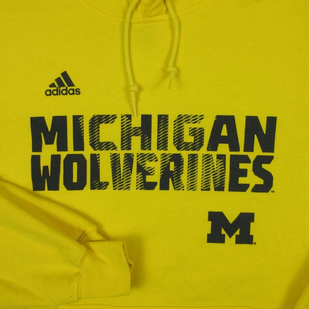 Michigan Wolverines Sweater Mens Large Yellow Hoodie Sweatshirt Adidas Fleece